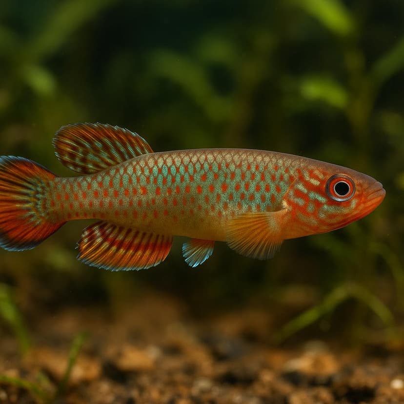 AI-generated illustration of Ubirajara rivulus (killifish)