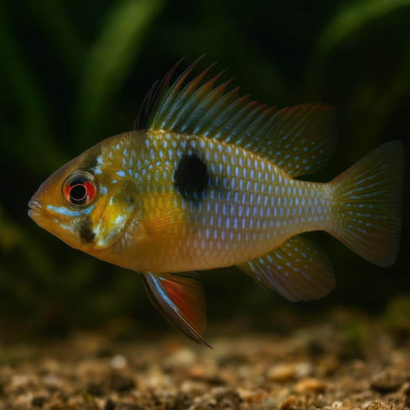 AI-generated illustration of Ram cichlid (German blue ram / butterfly cichlid)