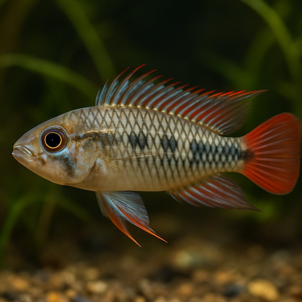 AI-generated illustration of Redseam dwarf cichlid