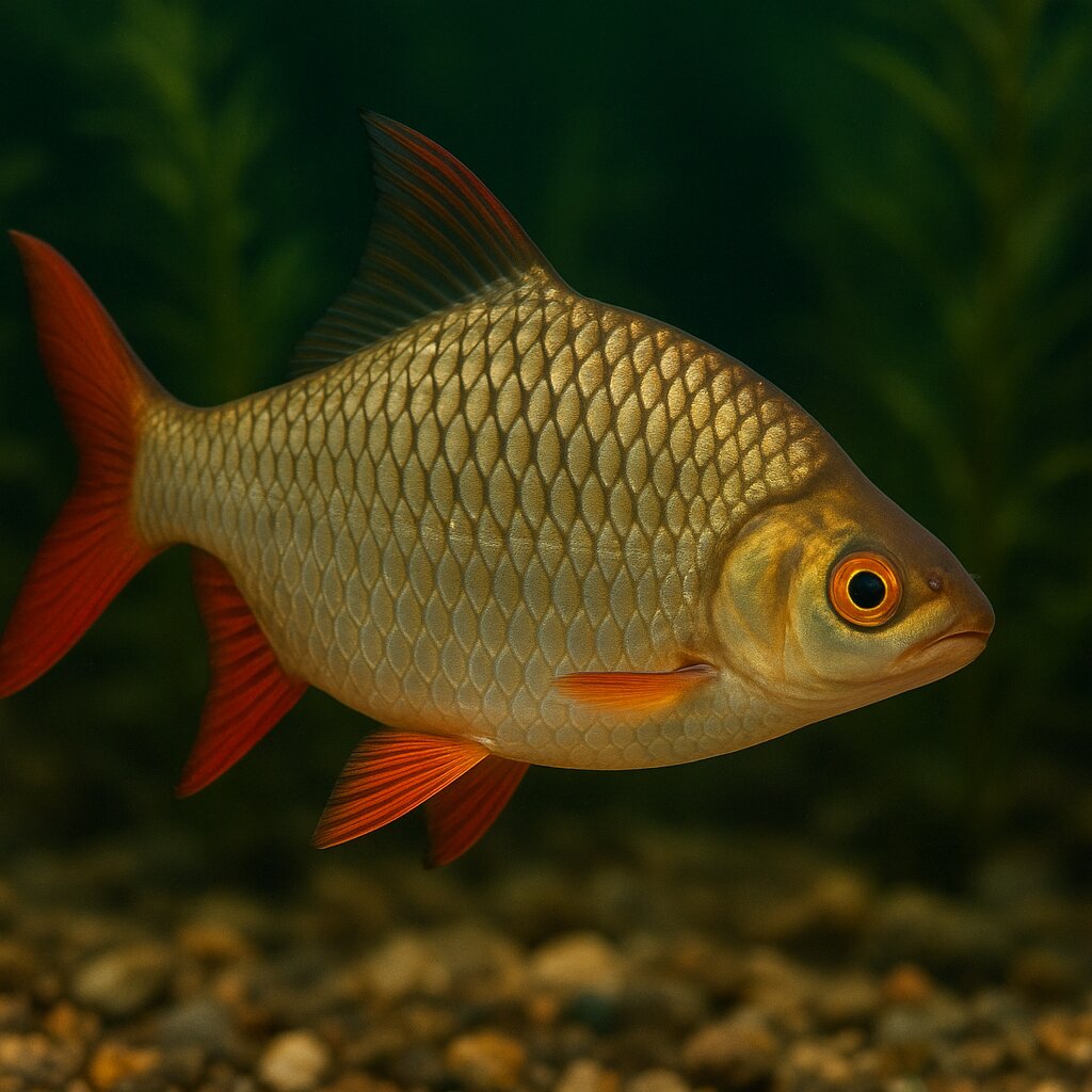 AI-generated illustration of Red-tailed tinfoil barb