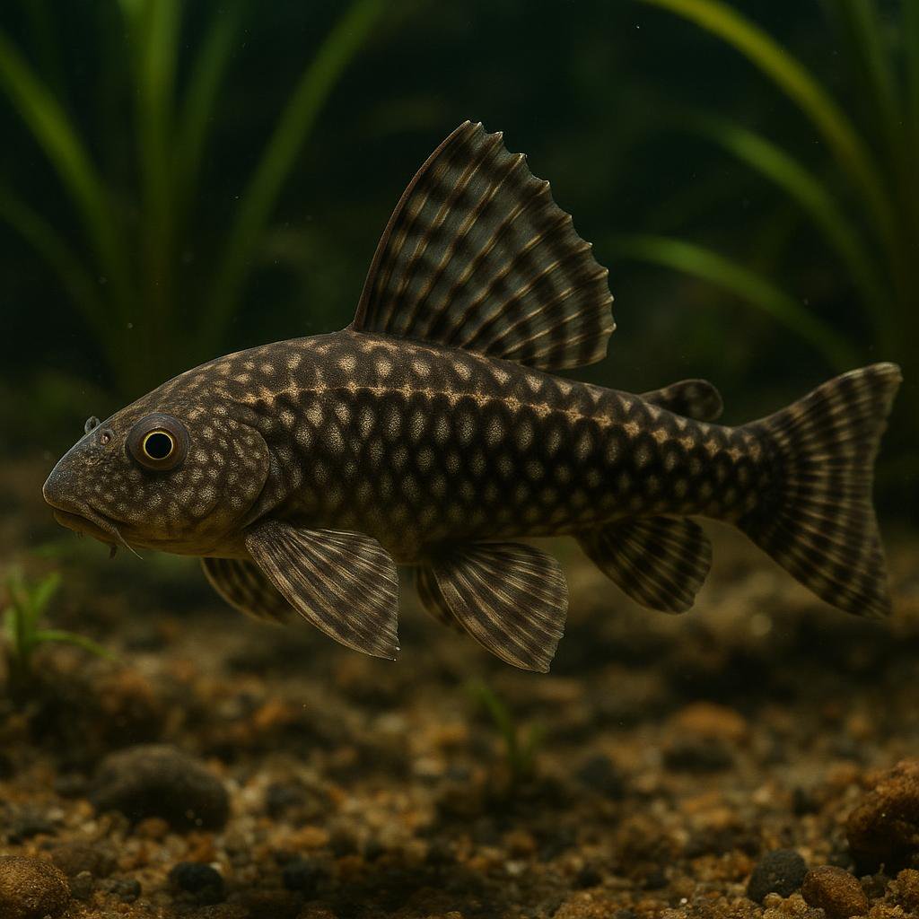 AI-generated illustration of Kaie's shield pleco