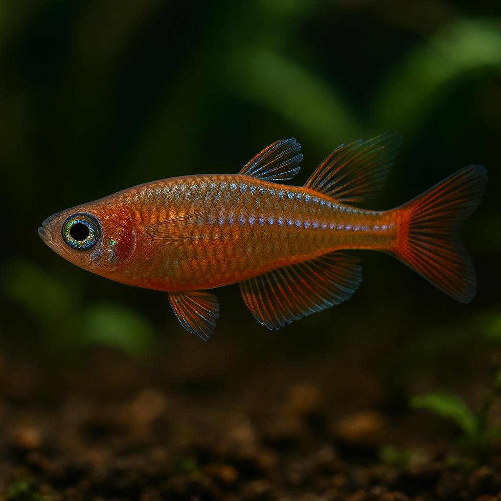 AI-generated illustration of Red Neon Blue-eye (Luminatus Blue-eye)